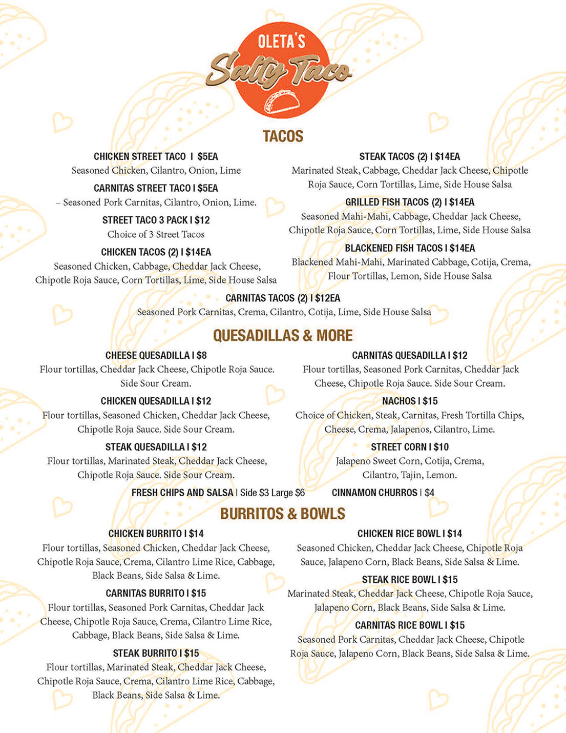 oleta menu