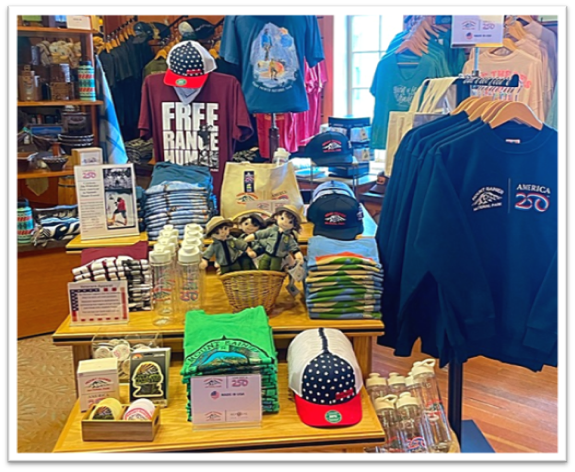 The "first impression display" inside the store at Paradise Inn showing various products for sale.